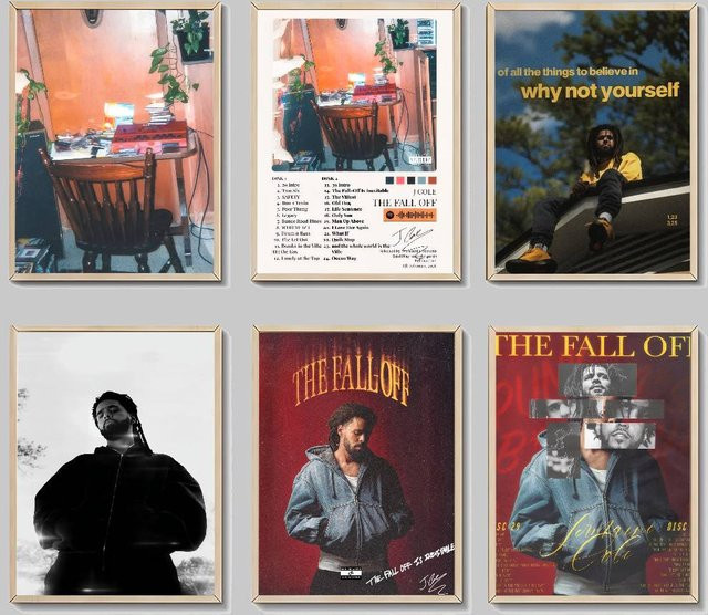J.Cole The Fall-Off Album Sticky Poster in White und Multicolour als Vintage-Deko-Kunstwerk aus Papier - Bild 1