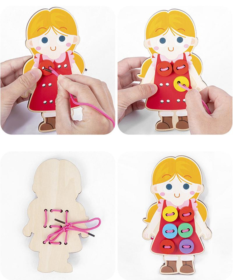 Linyi toy Schnüren Krawatte Schnürsenkel Holz Spielzeug ab 3 Jahren - Bild 2