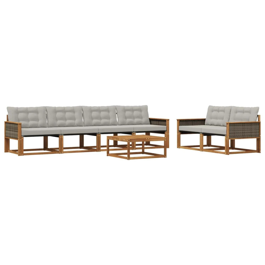 vidaXL Outdoor-Sofagarnitur aus Akazienholz mit Textilene und Kissen, 7-teiliges Set, Grau und Natur - Bild 2