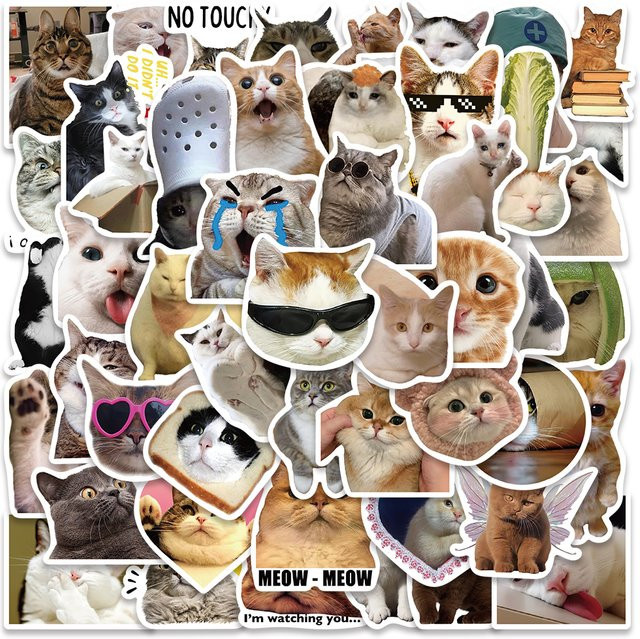50 Stück Lustige Katze Meme Aufkleber in Multicolour zur Dekoration von Tagebuch, Kühlschrank und Rucksack - Bild 1