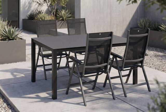 Kettler BasicPlus Premium Garten-Essgruppe aus Aluminium und Spraystone in Anthrazit mit Tisch und 4 Klappstühlen, Tisch B: 160 cm, T: 95 cm, H: 75 cm - Bild 1