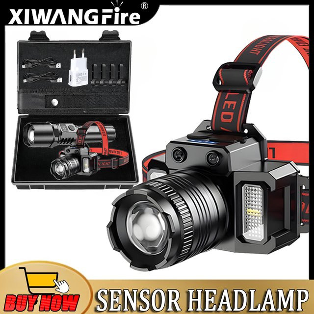 XIWANGFIRE LED-Stirnlampe mit Bewegungsmelder und Zoom, wiederaufladbar via USB-C, Schwarz - Bild 1