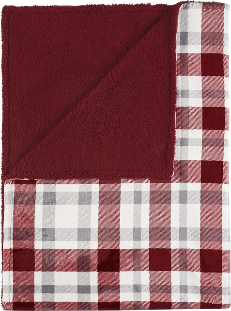 LIVARNO Kuscheldecke aus Teddyfleece in Rot/Multicolor mit Karomuster, B/B/H: 200 x 150 x 0 cm - Bild 1