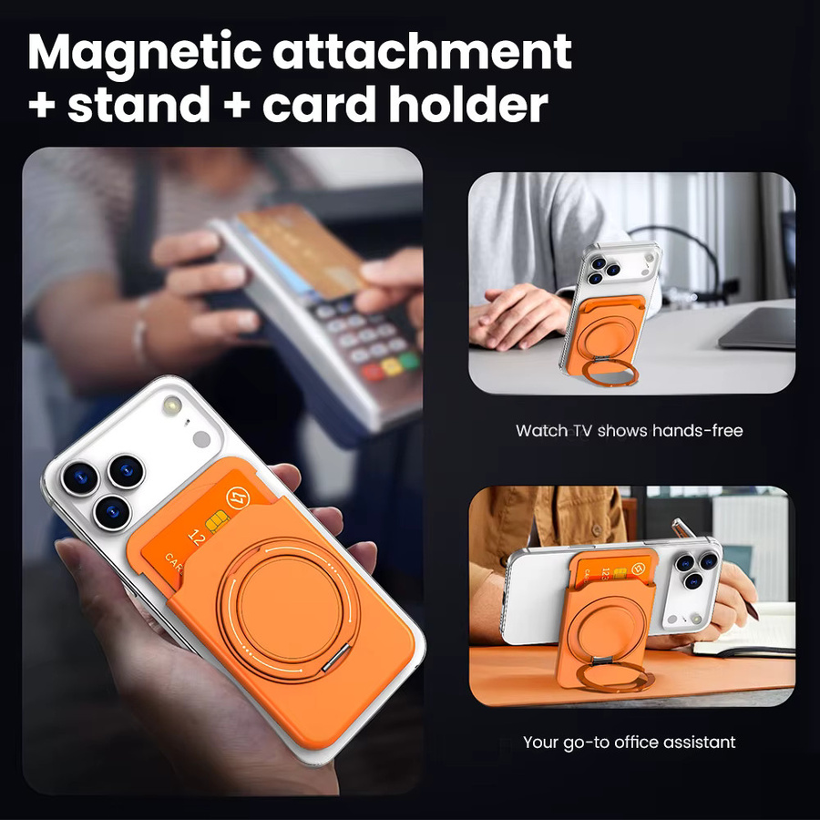 Elough 360 Grad drehbarer Magnetischer Ring-Handyhalter mit Kartenfach für iPhone 17 Pro Max, Samsung und Xiaomi in Schwarz oder Orange - Bild 5