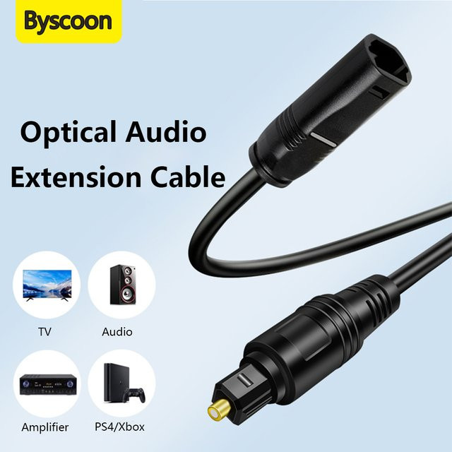 Byscoon Digitales Toslink Glasfaser Optisches Audio-Verlängerungskabel in Schwarz (Stecker auf Buchse) für Soundbar, TV, PS4 und Xbox - Bild 1