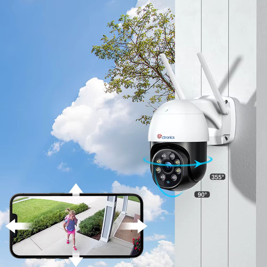 Ctronics 5MP 5G WiFi-Überwachungskamera für den Außenbereich mit 360-Grad-Menschenerkennung, automatischer Verfolgung und Nachtsicht in Weiß - Bild 2