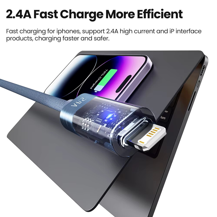 Toocki USB-A auf Lightning Schnellladekabel für iPhone und iPad in Grau - Bild 2