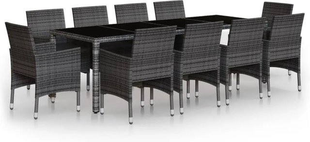 vidaXL 11-tlg Garten-Essgruppe aus Poly Rattan und Stahl in Grau Modell 8 - Bild 1