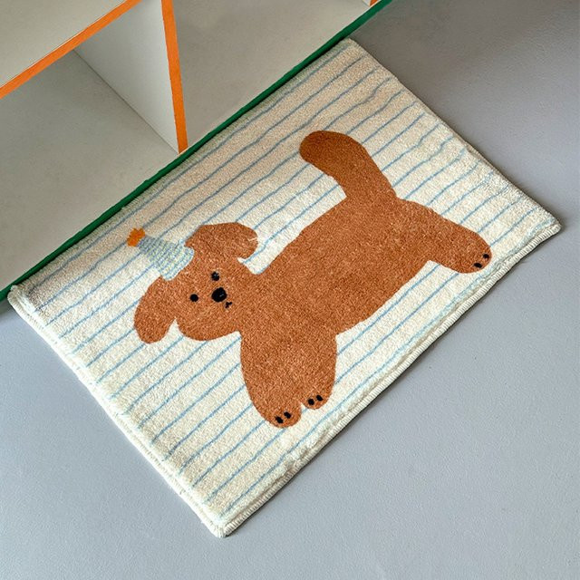 VIKAMA Hund Teppich im Cartoon Design, kreative Kaschmir-Imitation, waschbare Fußmatte für Eingangsbereich und Badezimmer - Bild 1