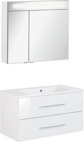FACKELMANN Waschplatz-Set B.CLEVER für dein Badezimmer in Weiß mit LED-Beleuchtung und Soft-Close-Türen, B/T/H: 90 x 46 x 50,8 cm - Bild 1
