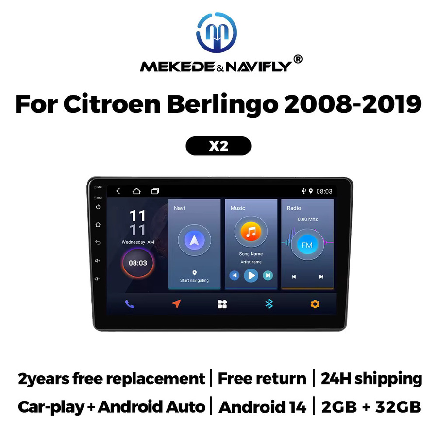 MEKEDE Wireless CarPlay Android Auto Autoradio Stereo mit Bluetooth in Schwarz für Citroen Berlingo B9 und Peugeot Partner 2008 - 2019 - Bild 2