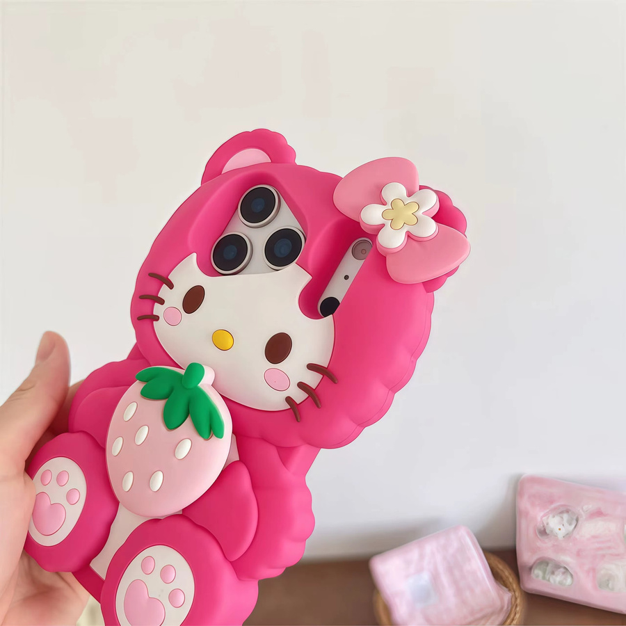 Hello Kitty Handyhülle mit Erdbeer-Design für Apple iPhone 12 bis 17 Pro Max Plus in Pink aus Silikon - Bild 3