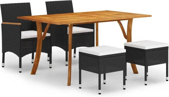 vidaXL Garten-Essgruppe aus Akazien-Massivholz und Rattan in Schwarz, 5-teilig - Bild 1