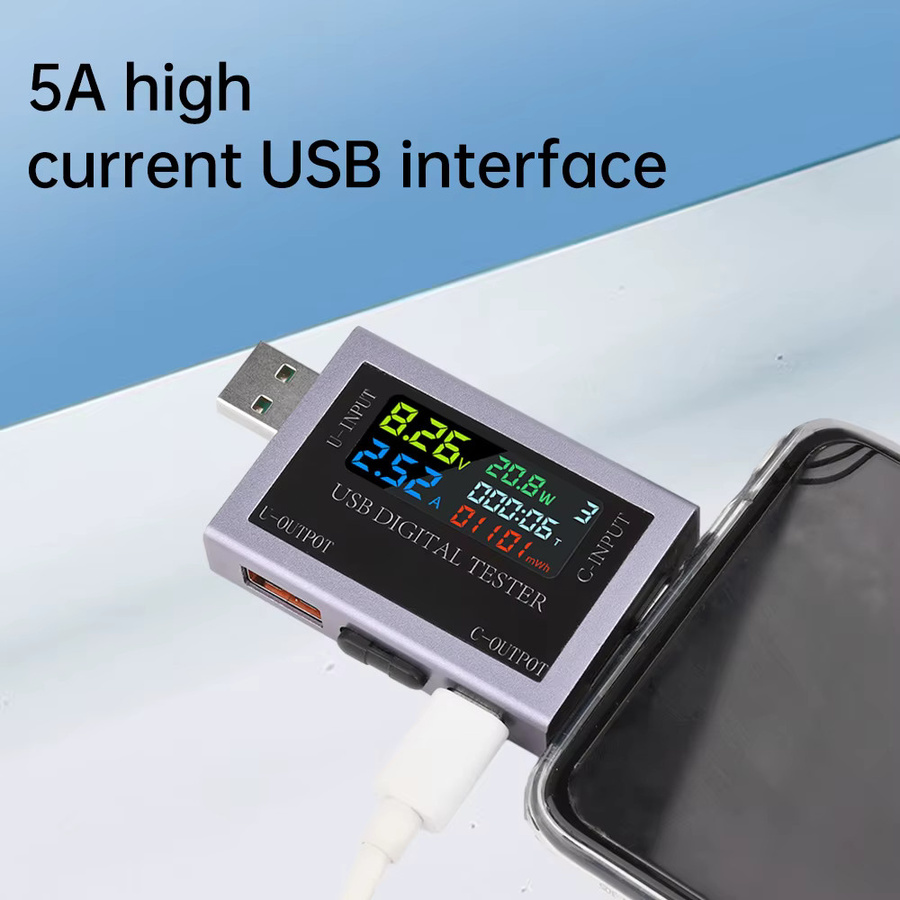 Diymore Dual USB Typ-C Multifunktions Tester mit Digital Display als Spannungs- und Strommessgerät für 4,5-50 V und 0-8 A in Grau - Bild 4