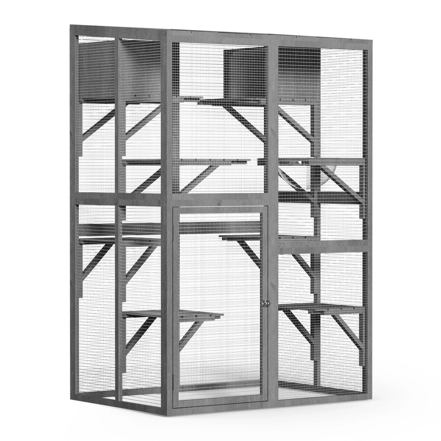 Wiltec Katzenfreigehege aus Tannenholz in Betongrau, H x B x T: 175,7 x 116 x 82 cm - Bild 2