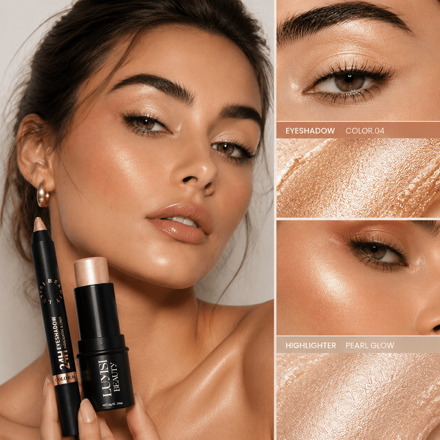 Gesichtsaufhellendes Make-up-Set, Metallic-Lidschattenstift und Highlighter-Stift, schimmernd, wasserfest - Bild 1