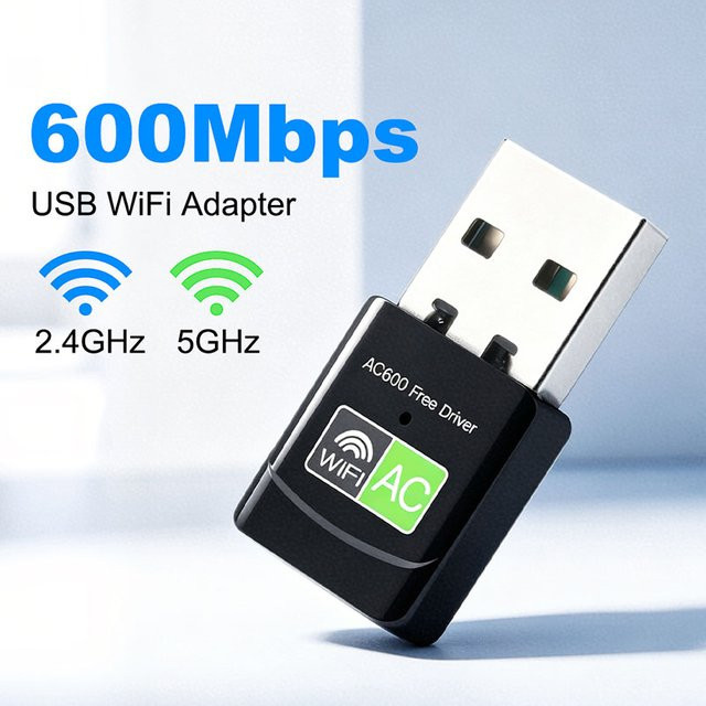 Fenvi USB-WLAN-Adapter Dual-Band 2,4GHz und 5GHz mit 600Mbps, treiberfreier Mini-WLAN-Empfänger für USB-A, Schwarz - Bild 1