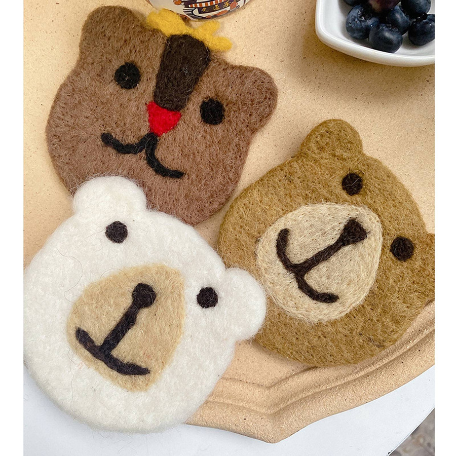 KONNWEI Bär Wollfilz Untersetzer Braun, weich und isolierend, dekorativer Anti-Rutsch Getränkeuntersetzer - Bild 3