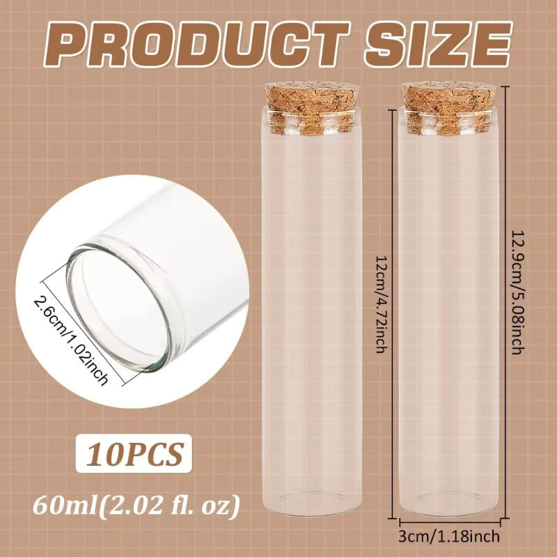 10 Stück transparente Glas-Reagenzgläser mit Korkstopfen, 60 ml Mini-Glasflaschen für Gastgeschenke, Gewürze oder Dekoration - Bild 2