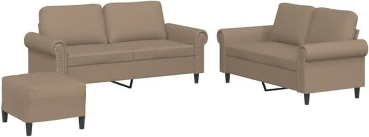 Vidaxl 3-tlg. Sofagarnitur in Braun und Beige aus Kunstleder mit Metallgestell und Kissen im klassischen Design - Bild 1