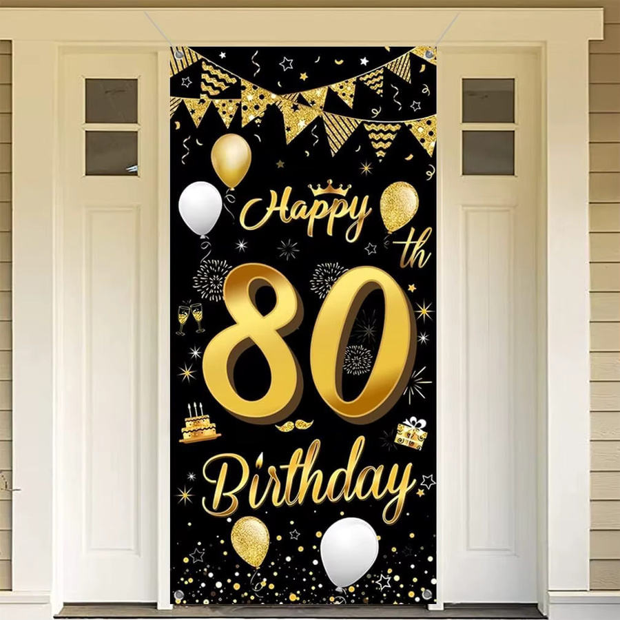OURFETE Geburtstag Banner zum 80. Geburtstag in Schwarz-Gold mit Ballon-Konfetti-Muster, B: 180 cm, H: 90 cm - Bild 3