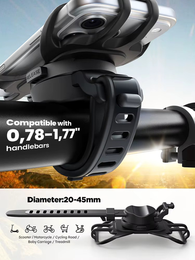 Joyroom Fahrrad-Handyhalterung für 4-7 Zoll Smartphones, stoßfeste Silikon-Halterung für Fahrrad und Motorrad, Schwarz - Bild 6