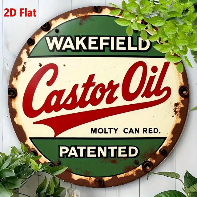 CIFBUY Vintage Wakefield Castor Oil Rundes Aluminiumschild als Rustikale Farmhaus-Wandkunst in Grün-Rot-Finish - Bild 1