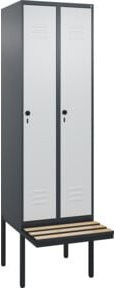 C+P Spind Classic PLUS Garderobenschrank mit Sitzbank, 2 Abteile, Schwarzgrau, B/T/H: 212 x 60 x 81,5 cm - Bild 1