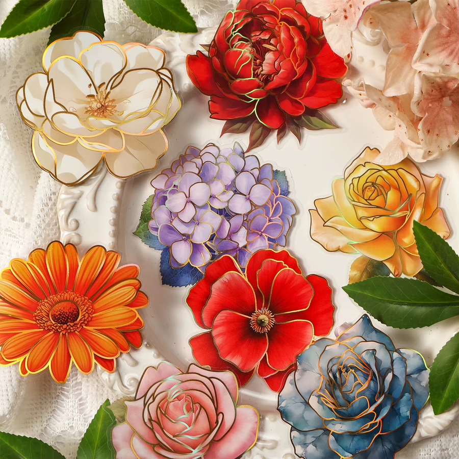 10er Set Flower Story Kawaii Briefpapier Aufkleber in Mehrfarbig für Junk Journaling und Scrapbooking - Bild 2