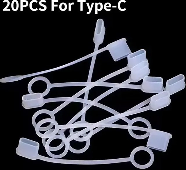 Typ-C Staubstecker mit Anti-Verlust-Seil, transparente staubdichte Schutzkappen für USB-C-Anschlüsse an Telefon und Tablet, Farbe: transparent - Bild 1