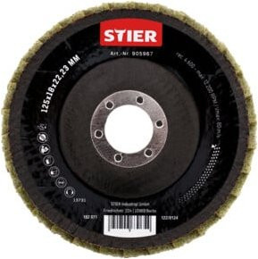 Stier Vlies Fächerschleifscheiben für Winkelschleifer, Farbe Schwarz, Durchmesser: 125 mm, Breite: 18 mm, Bohrung: 22,23 mm, Körnung: grob - Bild 1
