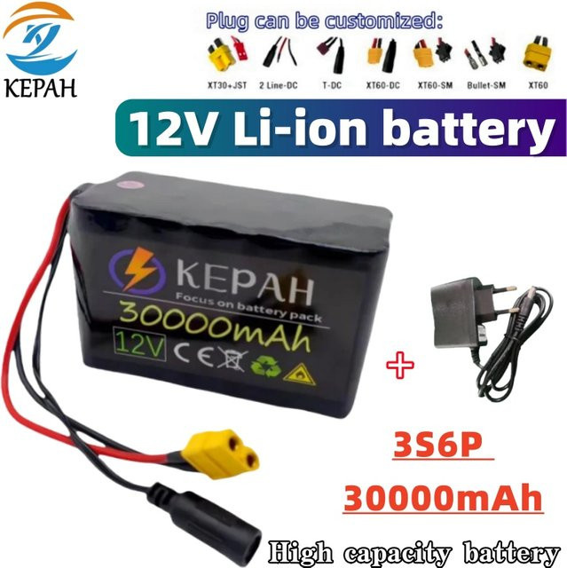KEPAH 12 V 30000 mAh Lithium-Akku 18650 mit integriertem Hochstrom-BMS in Schwarz - Bild 1