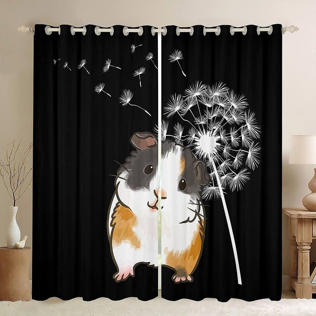 Yiran Furniture Meerschweinchen Fenster Vorhänge mit Tier-Motiv, 2er Set, Mehrfarbig, B: 55 cm, H: 120 cm - Bild 1