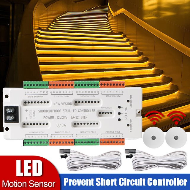 32 Kanäle Treppen-LED-Bewegungsmelder mit Kurzschluss-Schutz Controller für DC12V/24V in Warmweiß - Bild 1