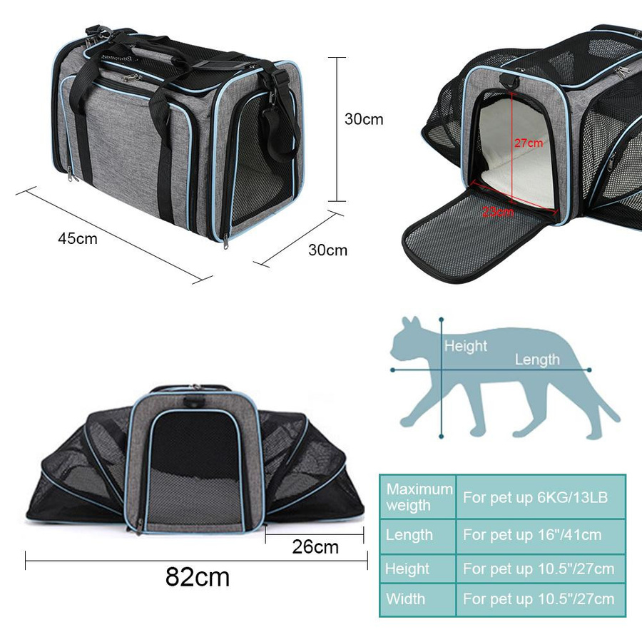 Tragbare und erweiterbare Haustiertransporttasche aus Nylon für Hunde und Katzen mit Belüftung und faltbarem Design - Bild 3