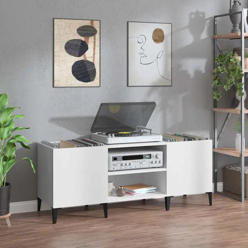 Vidaxl CD-Schrank in Weiß aus Holzwerkstoff und Metall, B/T/H: 121 x 48 x 38 cm - Bild 1