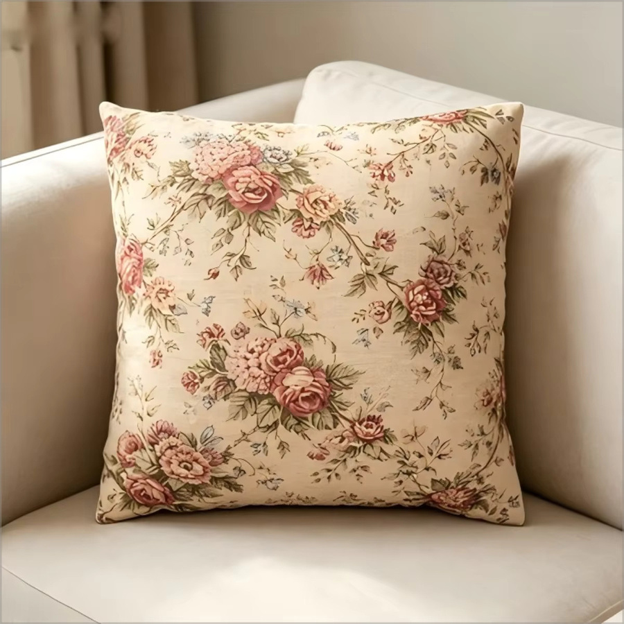 Vintage Kissenbezug mit floralem Blumenmuster im Shabby Chic Design, Farbe: Beige, B/T/H: 45 x 45 x 0 cm - Bild 2