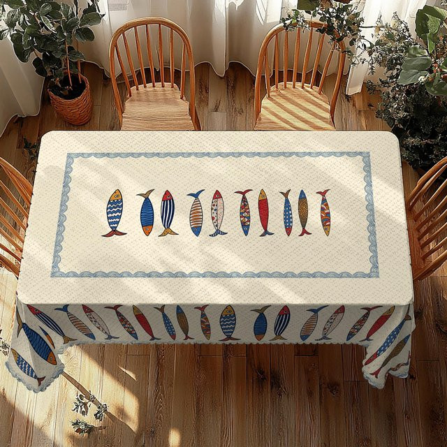 JINGYUE Pet Tischdecke mit blauem Fisch-Motiv in Meeres-Design, rechteckig, Polyester, B: 100 cm, T: 145 cm, Blau und Braun - Bild 1