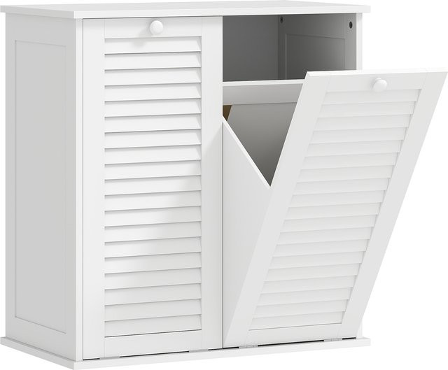 HOMCOM Wäscheschrank in Weiß mit 2 Wäschekörben und Lamellentüren, Badschrank für das Badezimmer, B/T/H: 70 x 38 x 73 cm - Bild 1