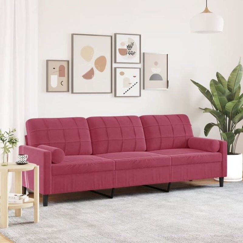 Vidaxl 3-Sitzer Sofa aus Samt mit Zierkissen in Rot und Metallgestell, Breite: 226 cm - Bild 1