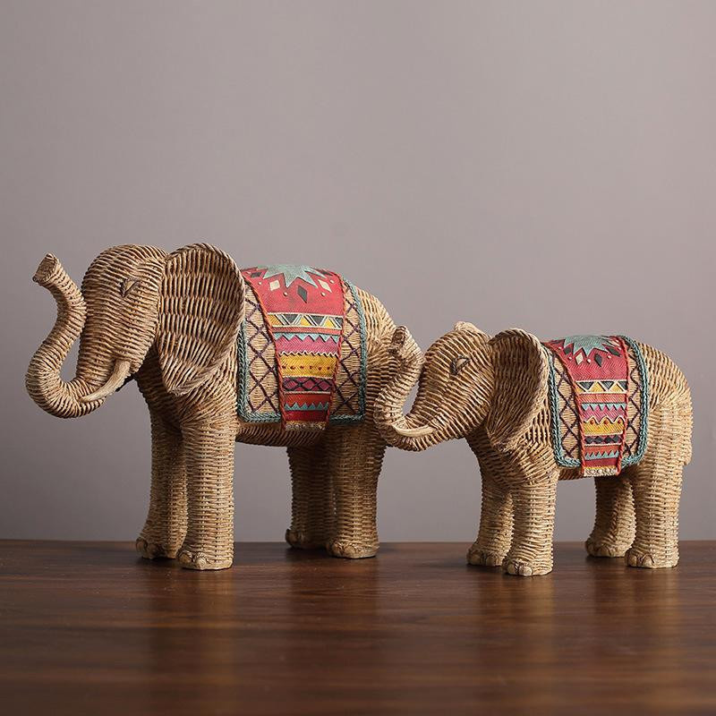 Yiran Furniture Elefant Dekoration mit Rattanmuster aus Harz für Wohnzimmer und Eingangsbereich - Bild 2