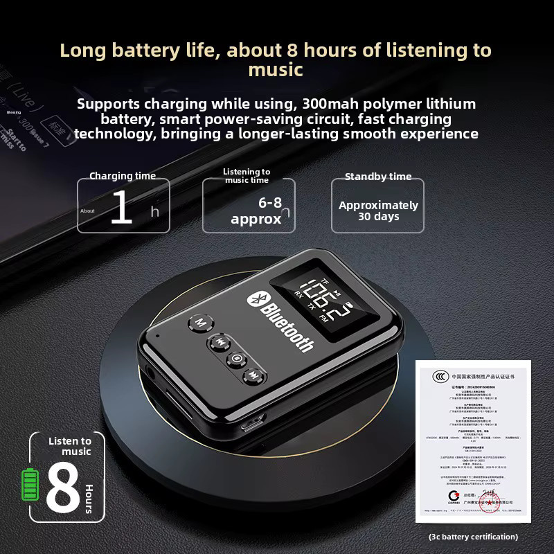 Jiansu Bluetooth 5.0 Audio-Sender und -Empfänger mit LCD-Display und 3,5-mm-AUX-Anschluss in Schwarz - Bild 5