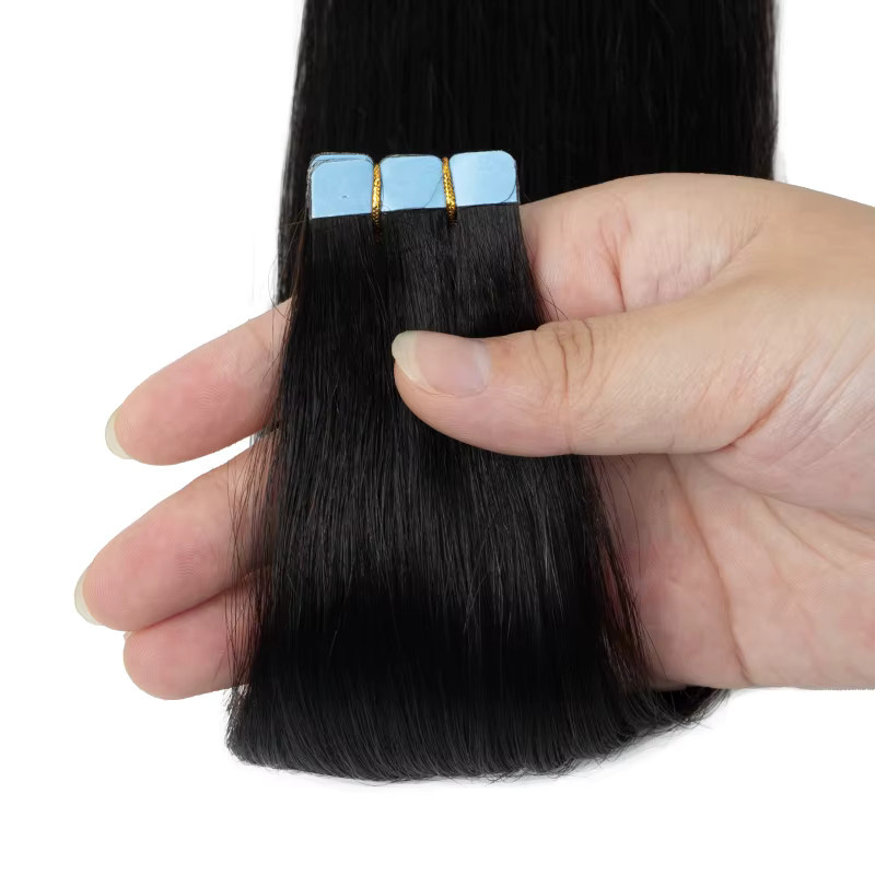 VADES Mini-Tape-in-Haarverlängerungen, Echthaar, Schwarz, 10 Stück - Bild 3