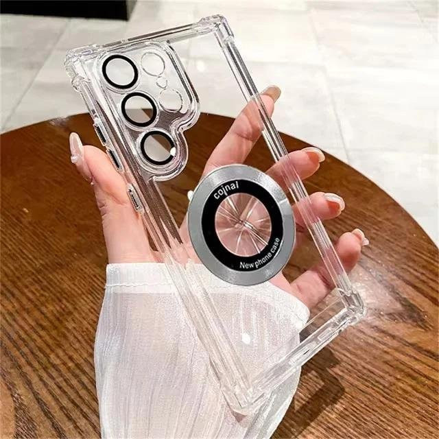 Luxus Vergoldung Magnetische Kabellose Ladehülle für Samsung S25 S24 Ultra S23 FE S22 Plus Note 20 Ultra Transparent Stoßfest mit Kameraschutz - Bild 1