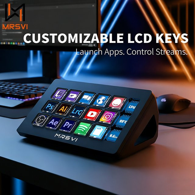 MRSVI 293S Visuelle Tastatur-Stream-Dockingstation mit 15 LCD-Tasten für Live-Content-Erstellung in Schwarz, kompatibel mit Win/MacOS - Bild 1