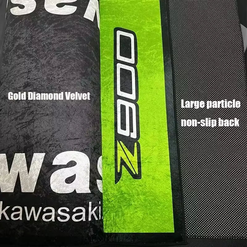 Kawasaki Motorrad Teppich für die Garage, rutschfester Bodenmatten-Dekor aus Polyester, Rechteckig - Bild 3