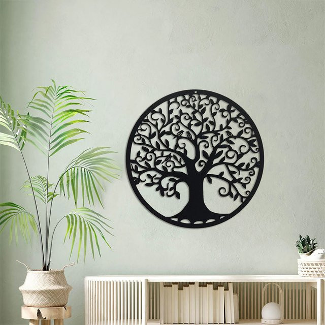 DDPNKL Baum des Lebens Wandkunst aus Metall in Schwarz, Moderne Wanddekoration Stammbaum mit Durchmesser: 27,94 cm - Bild 1