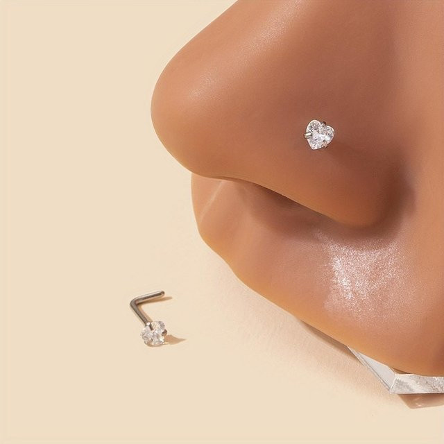 YULIN Nasenpiercing-Set, Edelstahl, pinkes Herz, Zirkonia, Damen - Bild 1