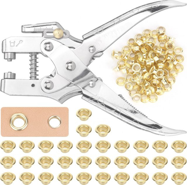 QJH Multifunktionale Kunstleder-Stanzzange mit 100 Ösenschnallen für Kleidung und Schuhe - Bild 1