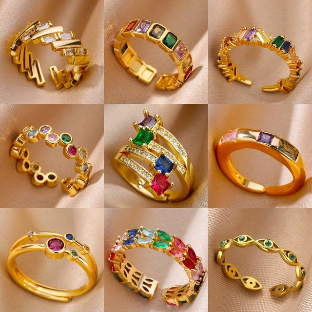HPTOTMG Ring Edelstahl, Gold, Zirkonia, Kristall, Damen - Bild 1
